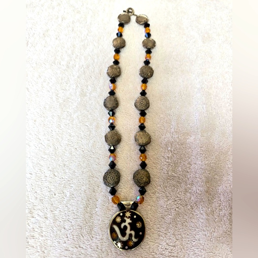 Vintage Beaded Necklace with Om Pendant